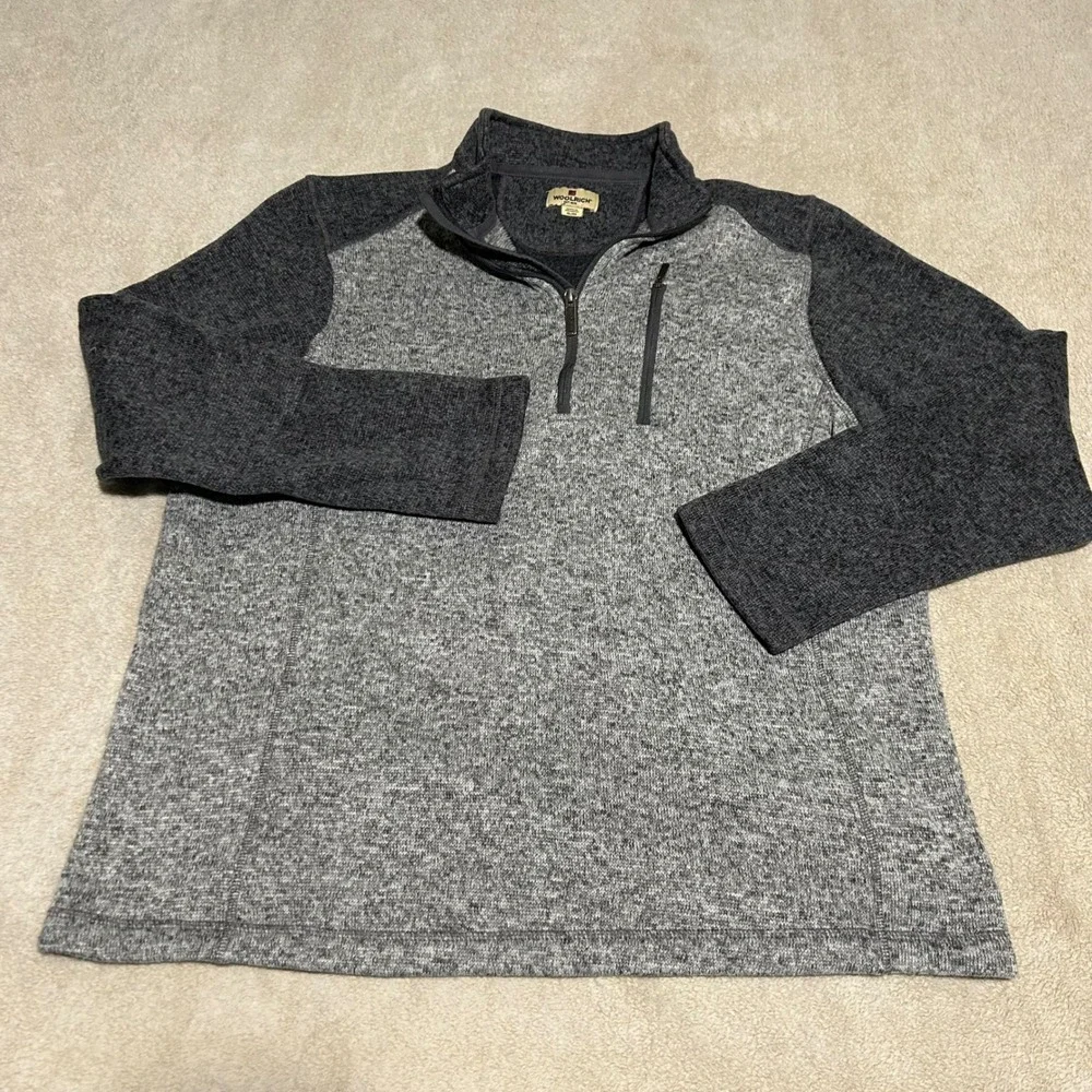Woolrich Quarter Zip Pullover Mens XL Grey Heathered Fleece Sweater 1128